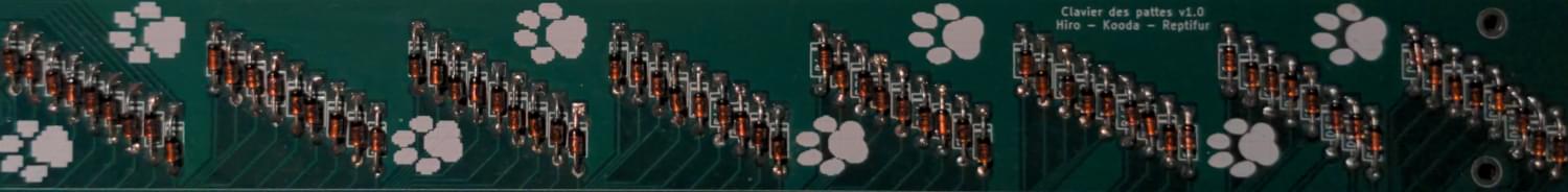 A close up on the part of the PCB with all the diodes and pawprints.