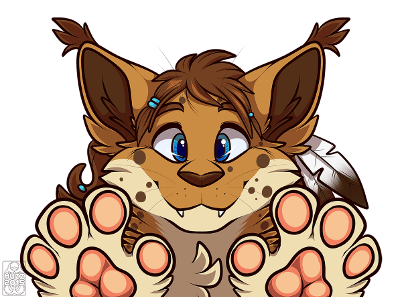 Hiro Lynx by Muzz, facing you and pressing his handpaws beans on the inside of your screen